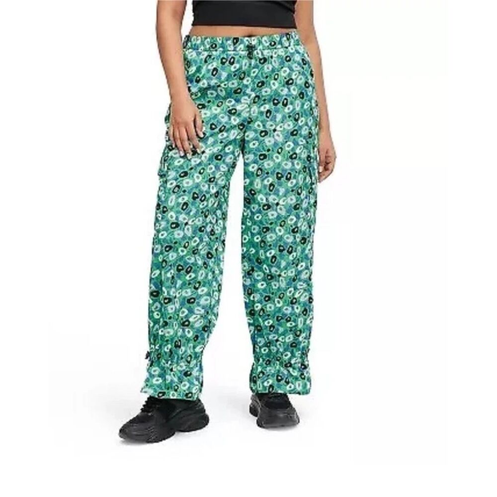 Diane Von Furstenberg Jogger Cargo Pants L Green Harem Bloomer Ankle Tie DVF